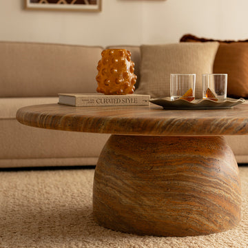 Santino Round Coffee Table (Terracotta Travertine, 100cm)