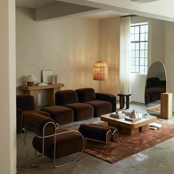 Bell Floor Lamp (Chrome / Natural Rattan)