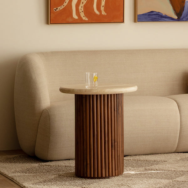 Cosmos Travertine Side Table (Walnut, Travertine) – Life Interiors