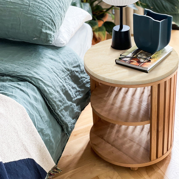 Atlanta Travertine Bedside Table – Life Interiors