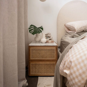 Delta Marble Rattan Bedside Table