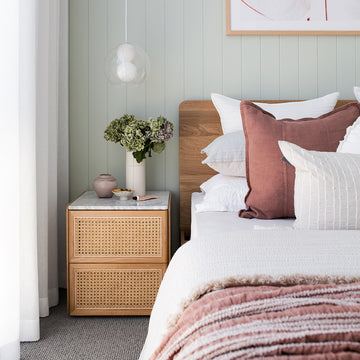 Delta Marble Rattan Bedside Table