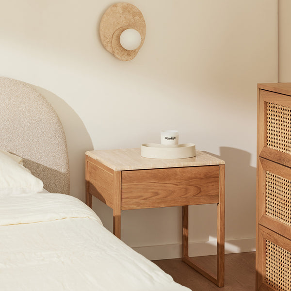 Avalon Travertine Bedside Table – Life Interiors