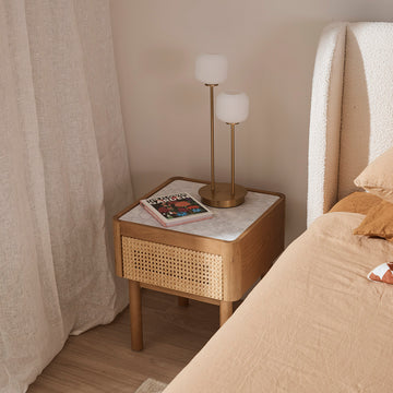 Norah Marble Rattan Bedside Table