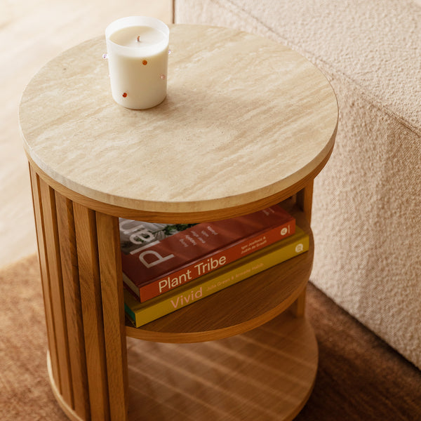 Atlanta Travertine Bedside Table – Life Interiors