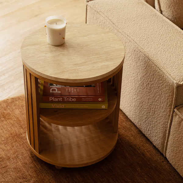 Atlanta Travertine Bedside Table – Life Interiors