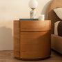 Elle Oval Natural Stone Bedside Table - Travertine / Oak