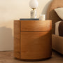 Elle Oval Natural Stone Bedside Table - Arabescato Carrara Marble / Oak