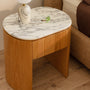 Vittoria Natural Stone Bedside Table - Arabescato Carrara Marble / Oak