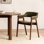 Santino Leather Dining Arm Chair - Olive Green / Walnut