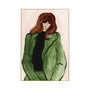 Suited Lady Green Portrait Art Print - Oak Framed Canvas / 60 x 90cm