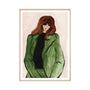 Suited Lady Green Portrait Art Print - Oak Framed Print / 33 x 45cm