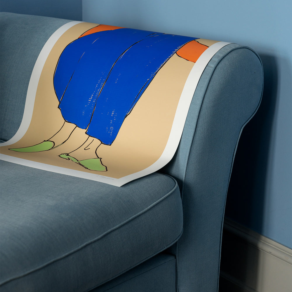 Lying Down in Blue and Red Print