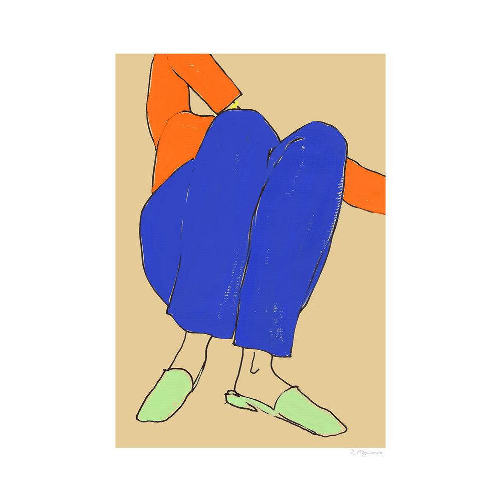 Lying Down in Blue and Red Print