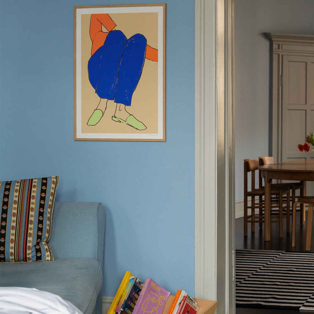 Lying Down in Blue and Red Print