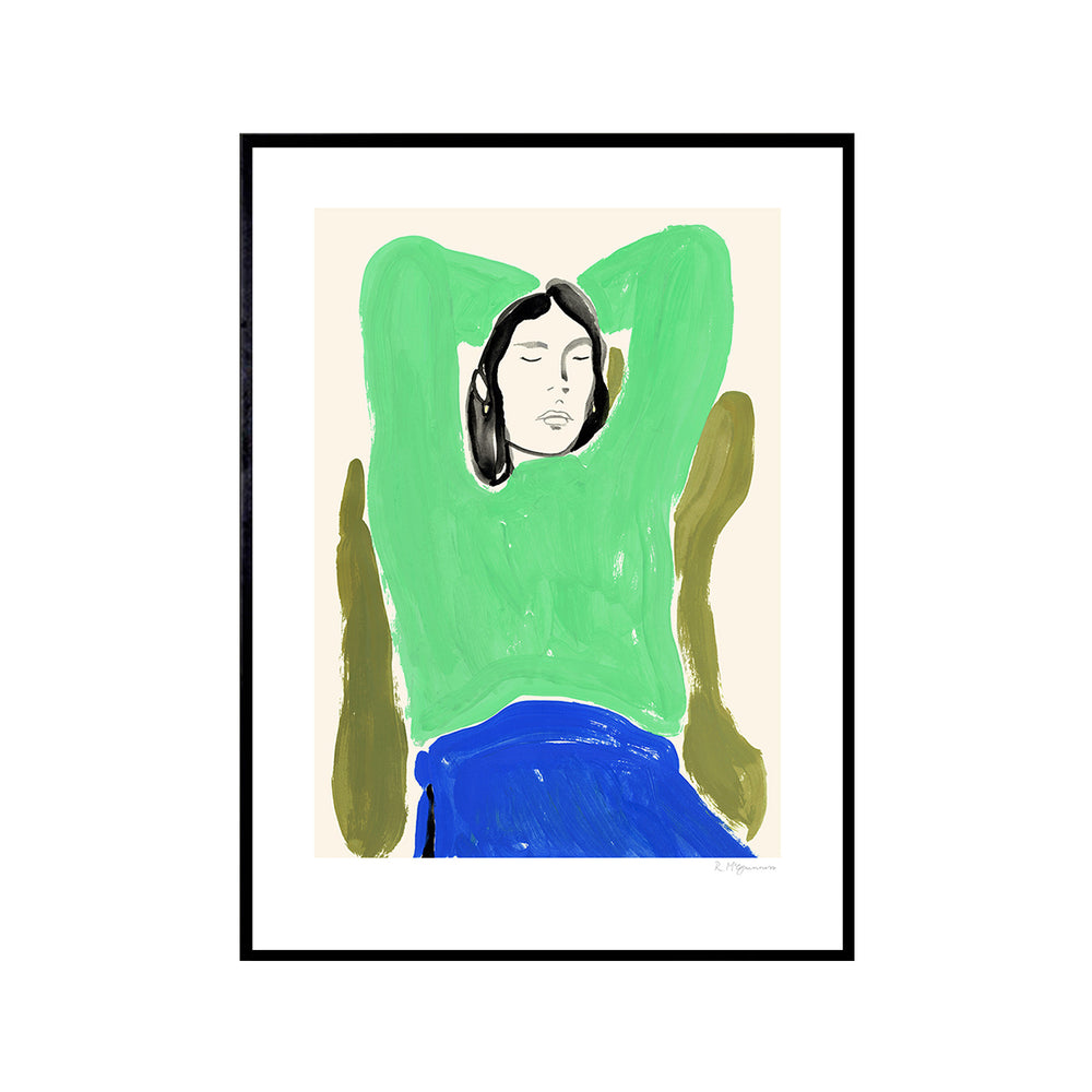 Sitting in Green and Blue Print