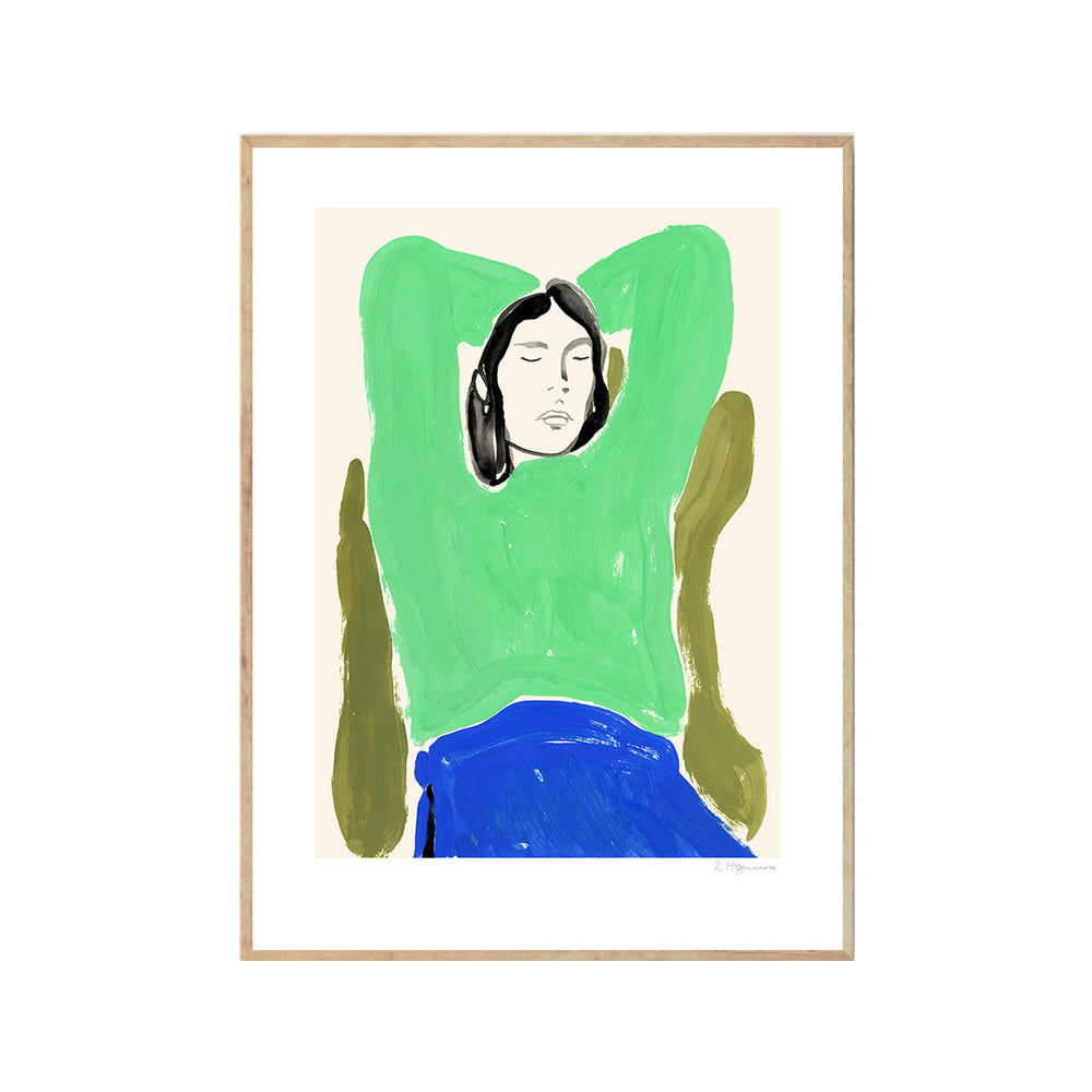 Sitting in Green and Blue Print