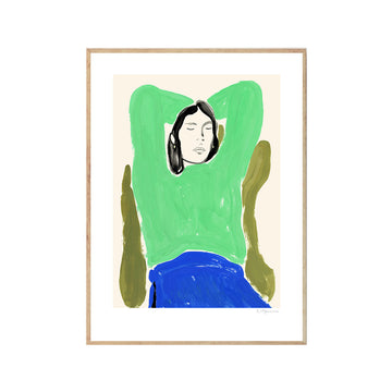 Sitting in Green and Blue Print
