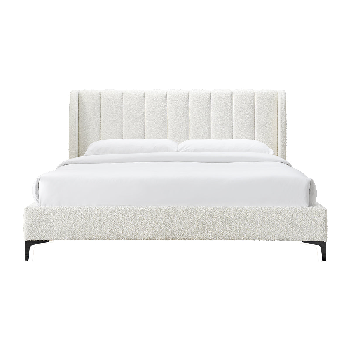 White fabric store king bed