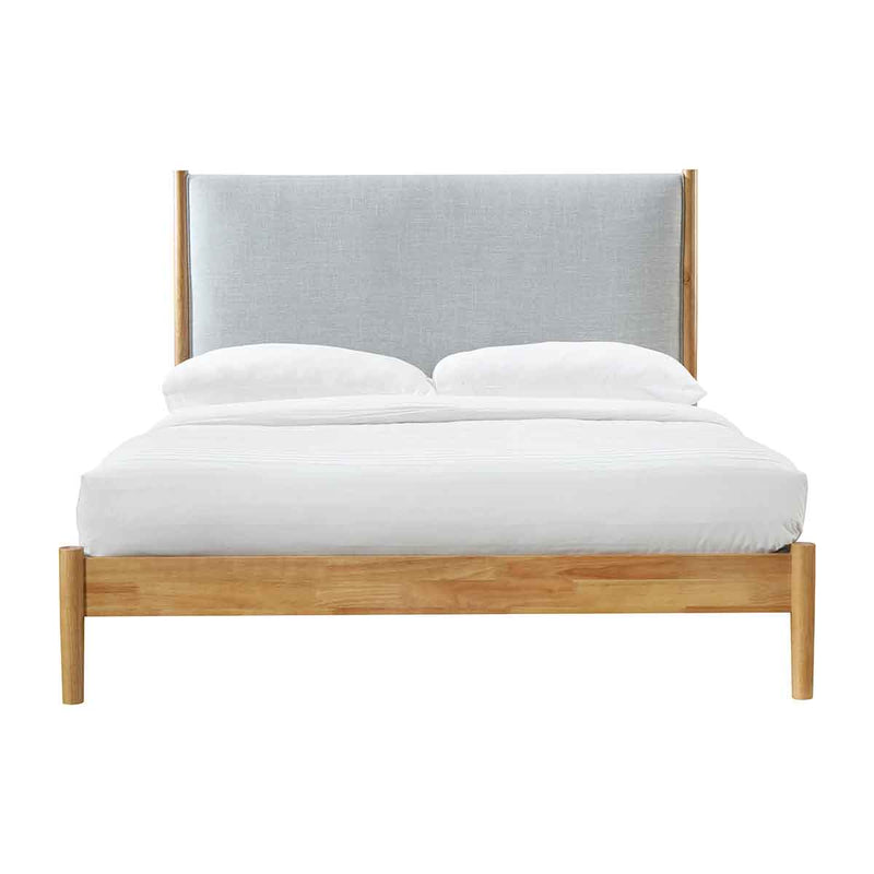 Luna Timber Fabric Queen Bed ( Light Grey)