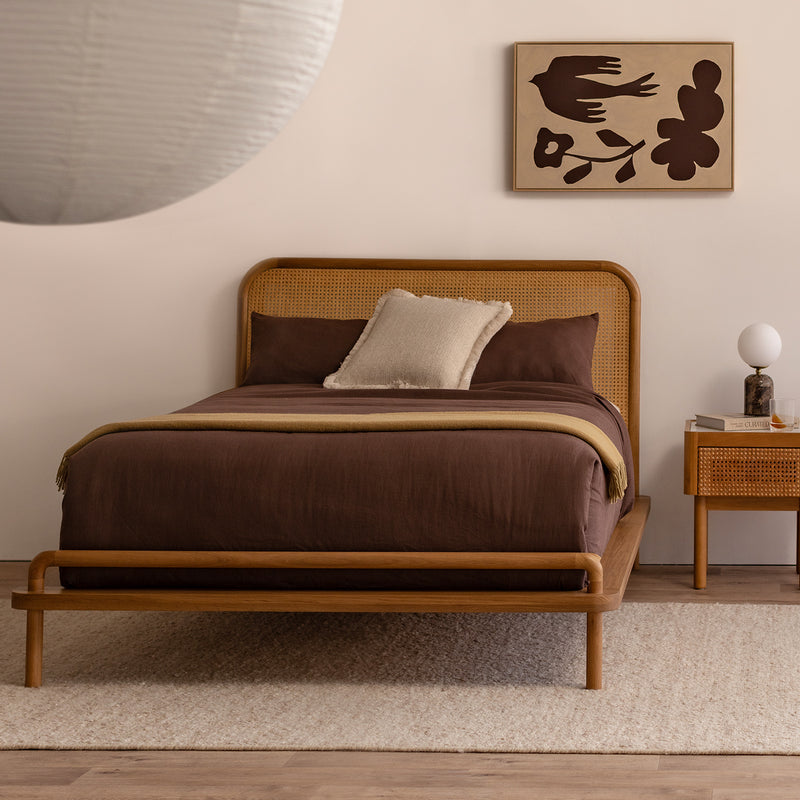 Norah Rattan Double Bed (Oak)