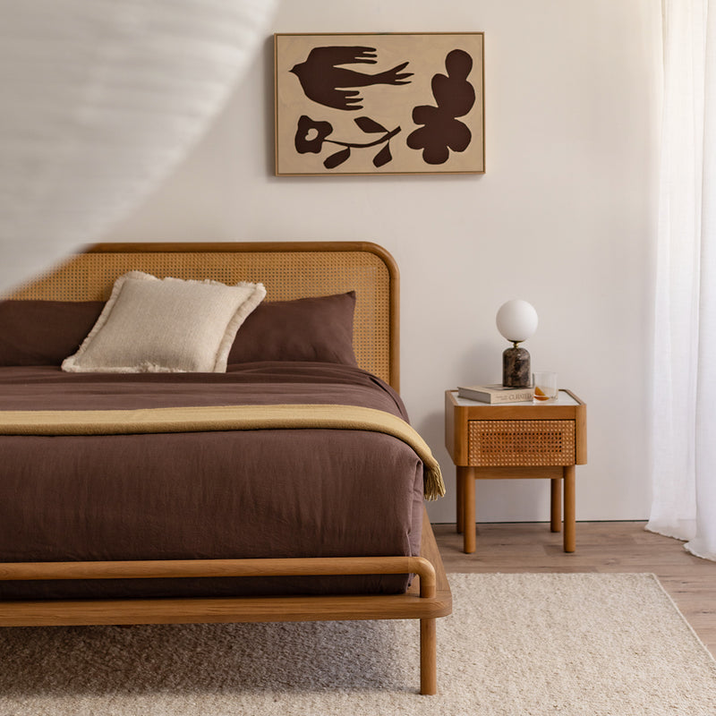 Norah Rattan Double Bed (Oak)