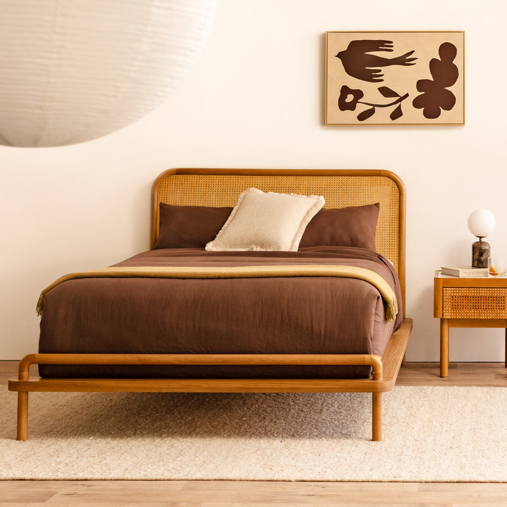 Norah Rattan Double Bed (Oak)
