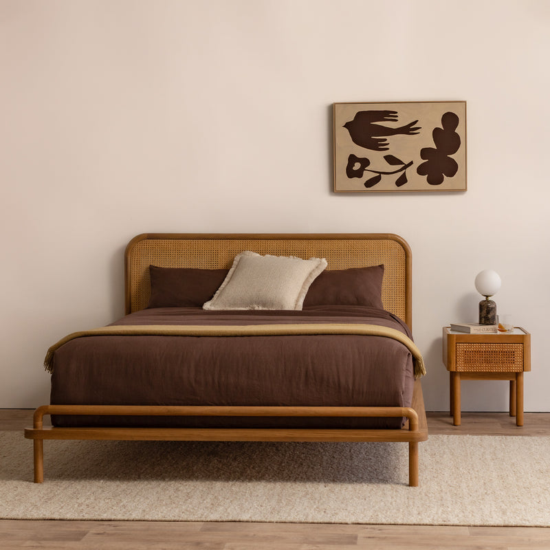 Norah Rattan Queen Bed (Oak)