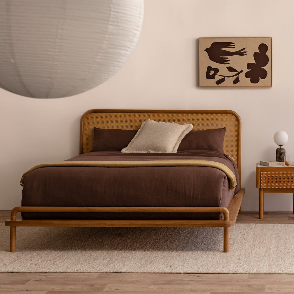 Norah Rattan Queen Bed (Oak)