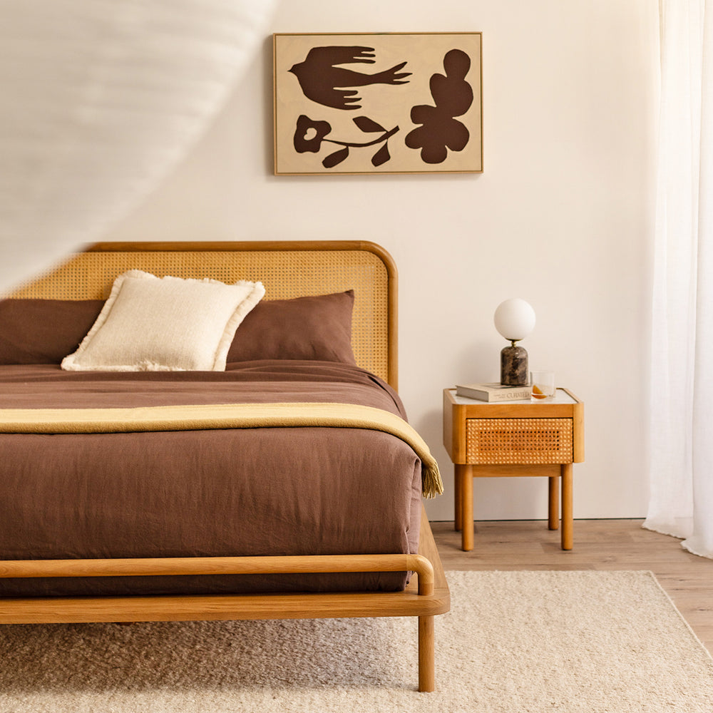 Norah Rattan Queen Bed (Oak)
