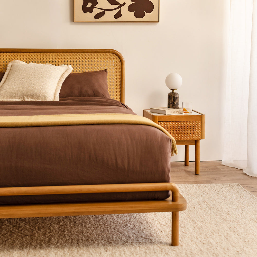 Norah Rattan Queen Bed (Oak)