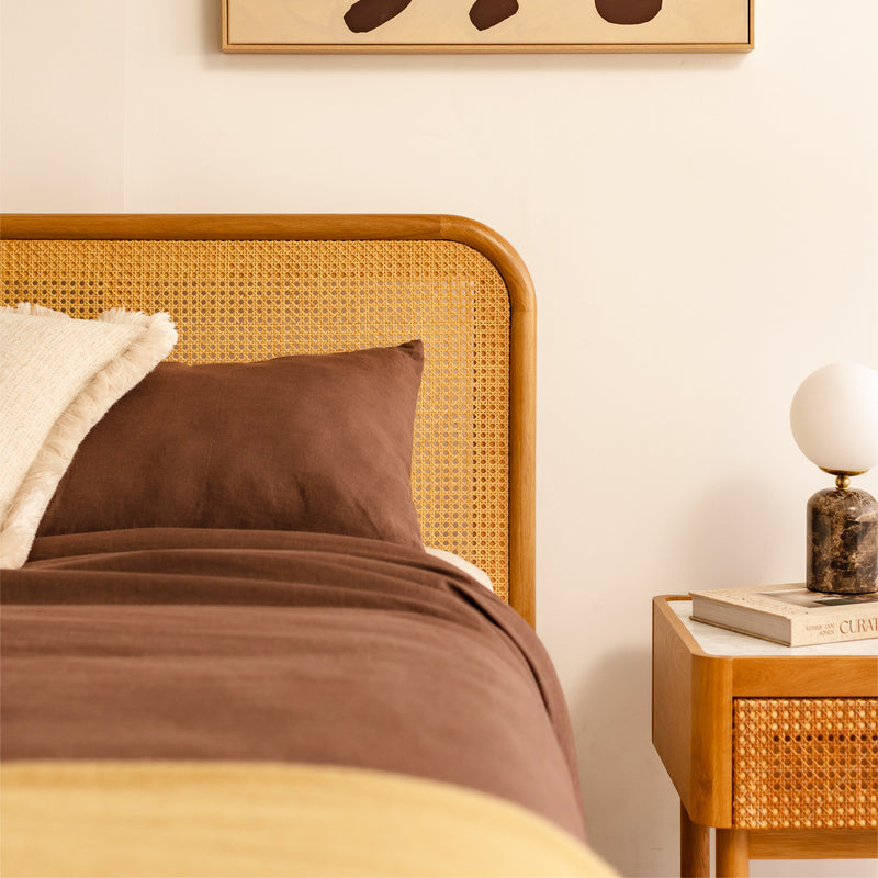 Norah Rattan Queen Bed (Oak)