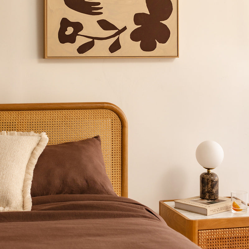 Norah Rattan Queen Bed (Oak)
