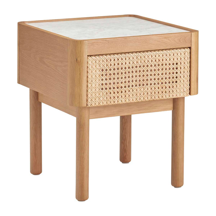 Norah Marble Rattan Bedside Table