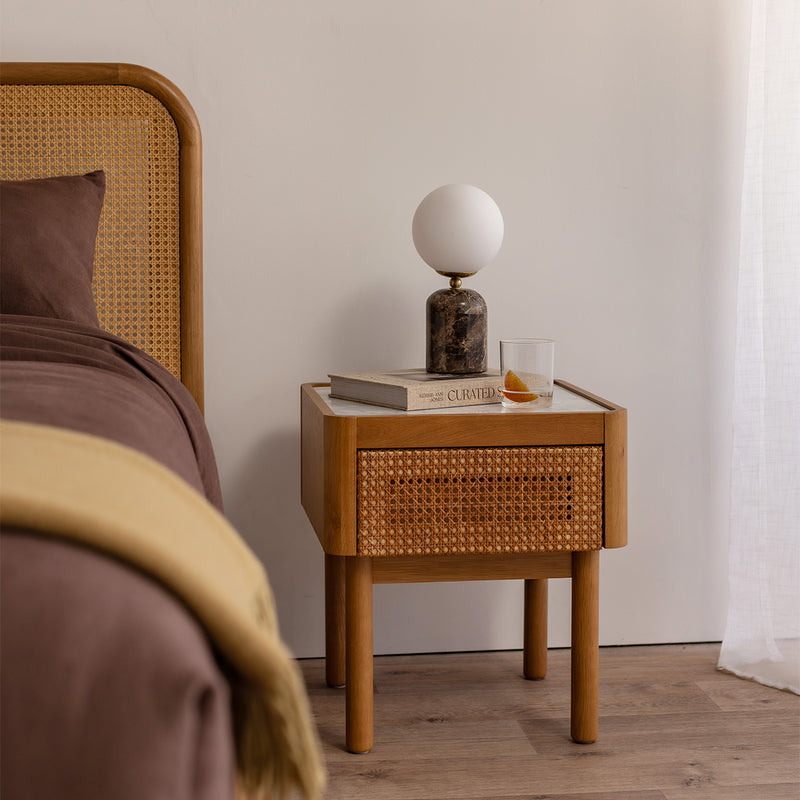 Norah Marble Rattan Bedside Table