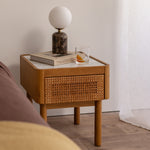 Norah Marble Rattan Bedside Table