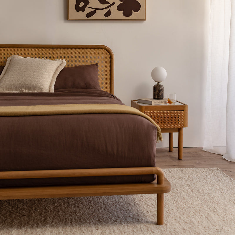 Norah Marble Rattan Bedside Table