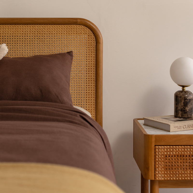 Norah Marble Rattan Bedside Table