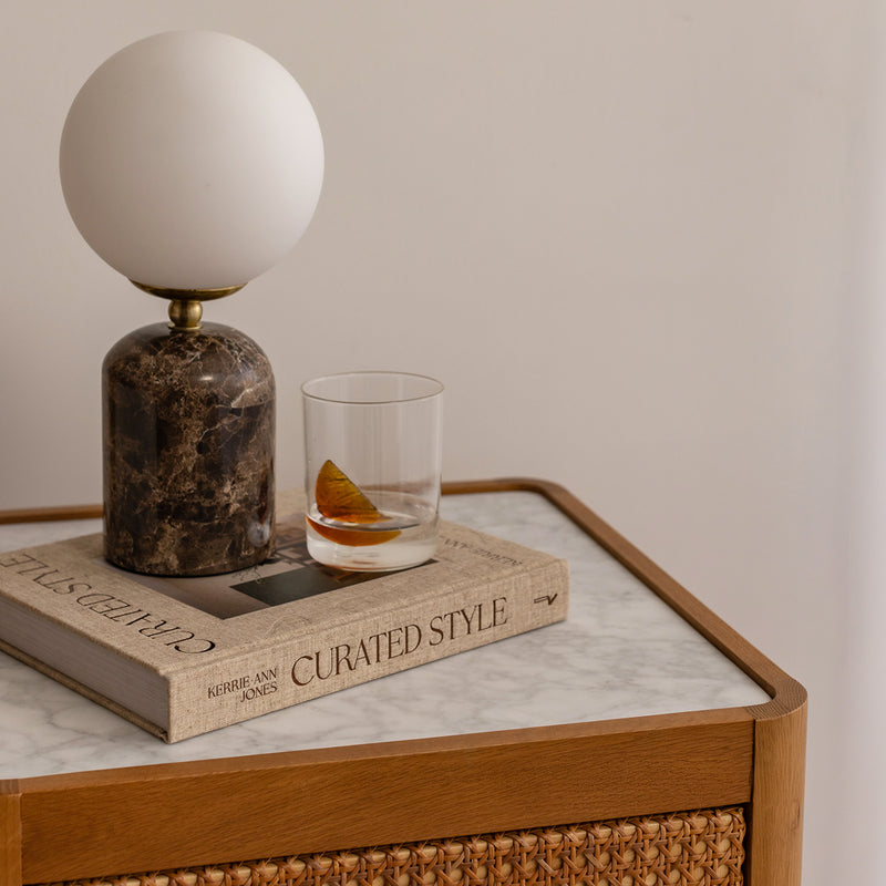 Norah Marble Rattan Bedside Table