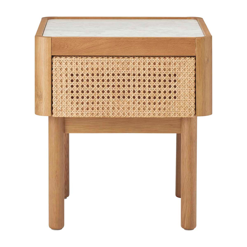 Norah Marble Rattan Bedside Table