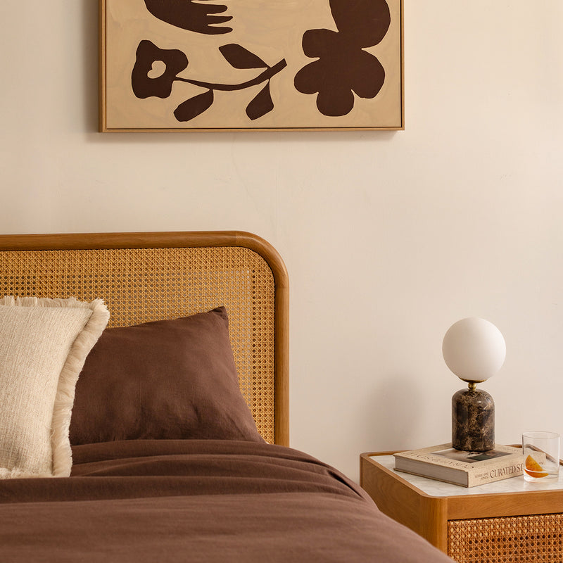 Norah Marble Rattan Bedside Table