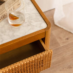 Norah Marble Rattan Bedside Table