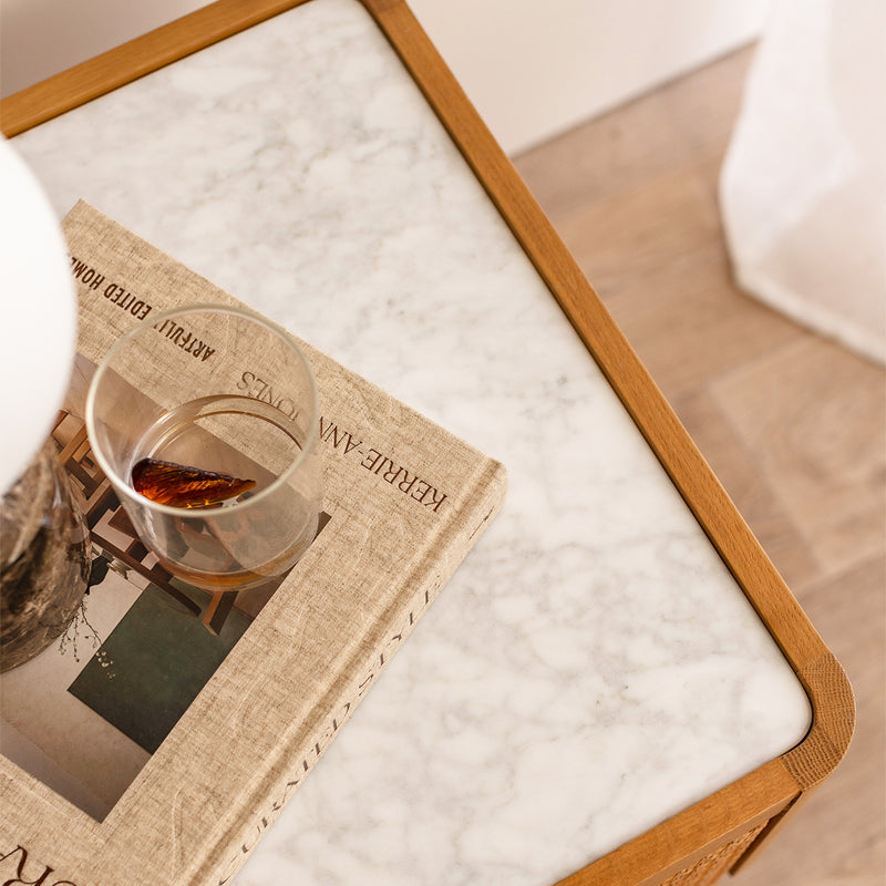 Norah Marble Rattan Bedside Table