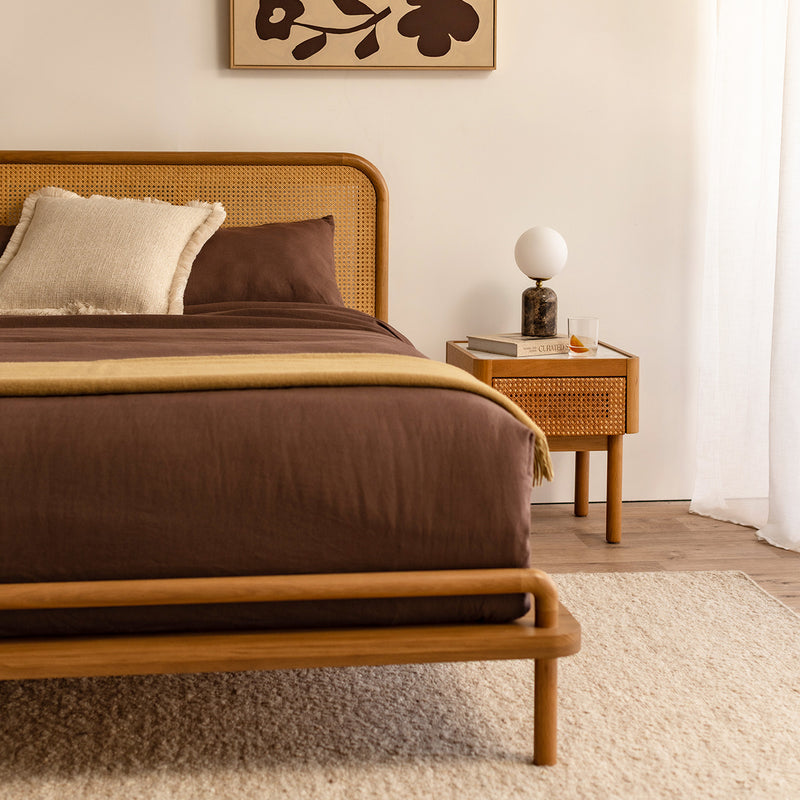 Norah Marble Rattan Bedside Table