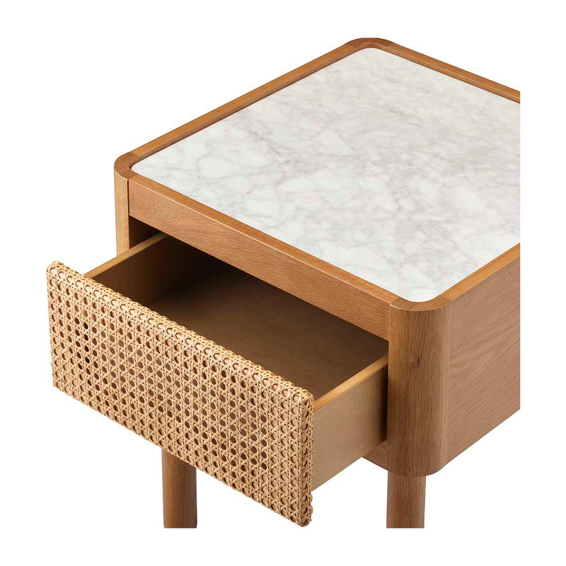 Norah Marble Rattan Bedside Table