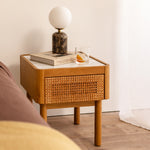 Norah Marble Rattan Bedside Table