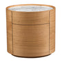Elle Oval Natural Stone Bedside Table - Arabescato Carrara Marble / Oak