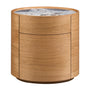 Elle Oval Natural Stone Bedside Table - Ocean Storm Marble / Oak