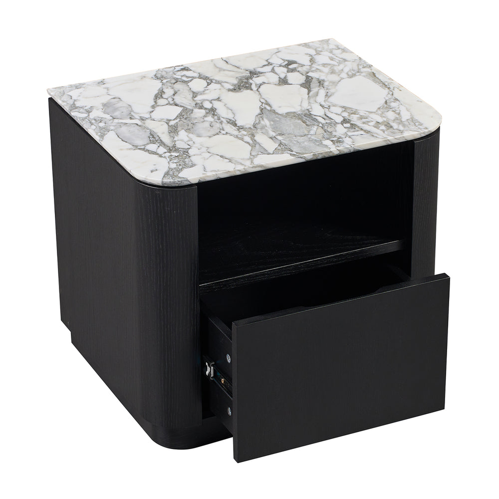 Arabescato Carrara Marble / Black Oak