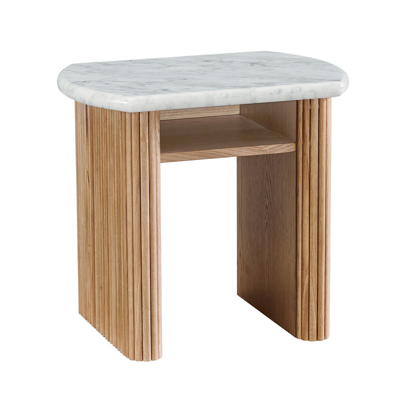 Noir Oval Bedside Table (Oak, Marble)